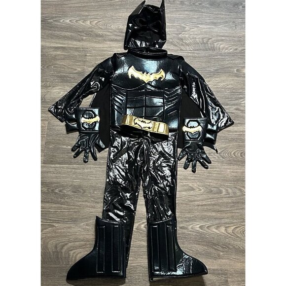 Batman Costume Kids Size Medium Superhero Halloween Jumpsuit with Cape - Picture 2 of 15